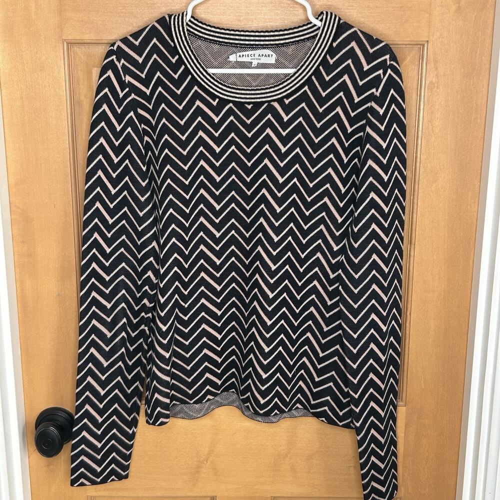 Apiece Apart Knit Top Size L Chevron Lightweight Cotton Sweater Neutrals